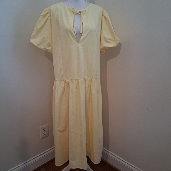 Peppermayo Reyna Butter Yellow Drop Waist Midi Dress Size 14 NWT - Picture 6 of 13
